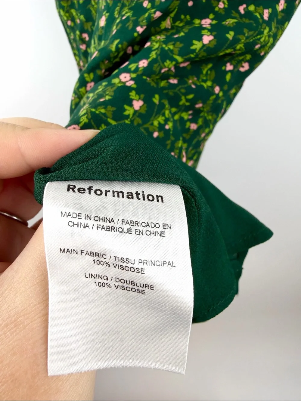 Reformation Green Floral Tie-Shoulder Mini Dress